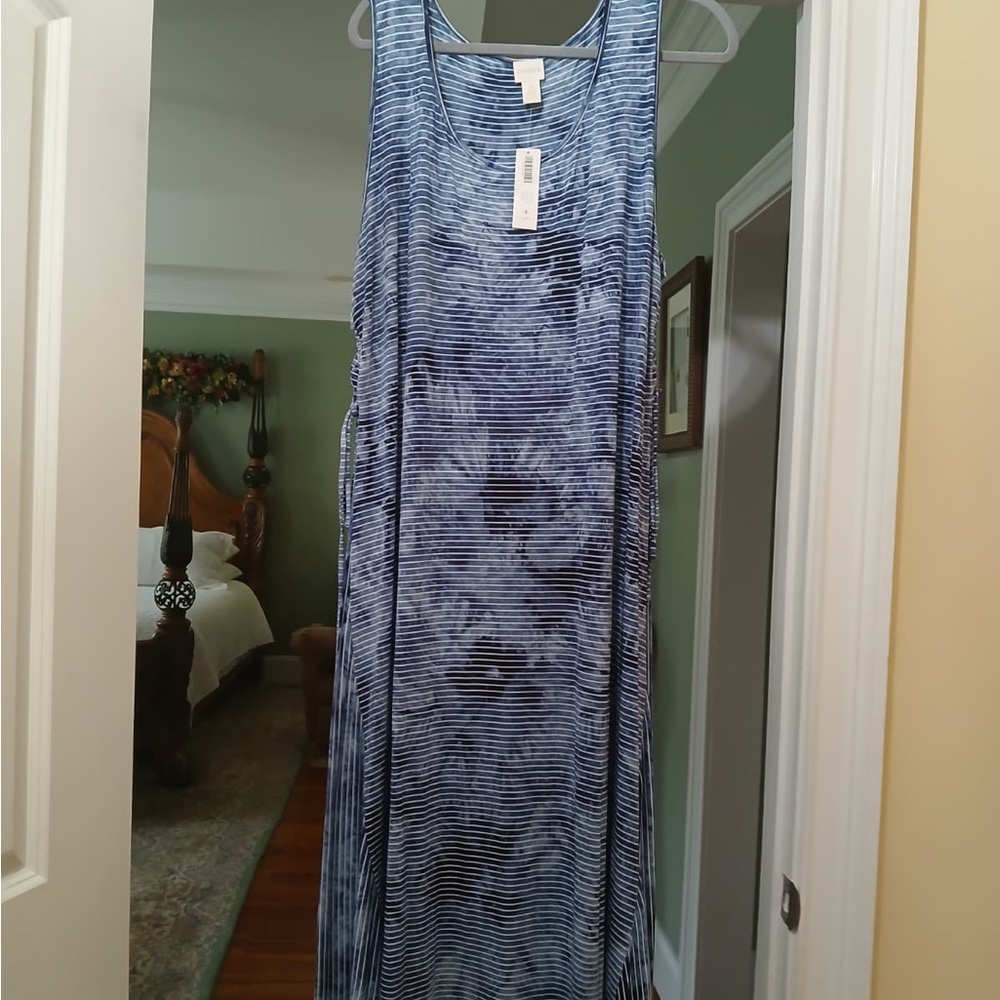Chico's Blue and White Striped Tie-Dye Maxi Dress
